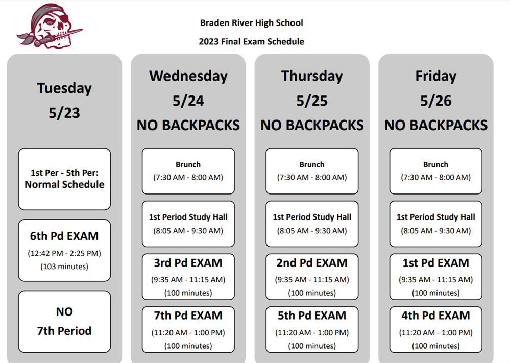  final exam schedule